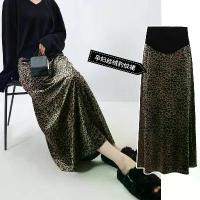 ราคา Maternity Midi Skirt Autumn Winter Stylish Versatile Leopard Print Velvet A-Line Skirt Spring Autumn Fashion Hip Covering One-Step Belly Support Long Skirt (1733395106979546320)