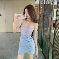 ราคา Unique Design Photo-Ready Dress Spot Dress Low-Cut Women's Flower Stitching Hip Short Skirt (1733873375261525480)