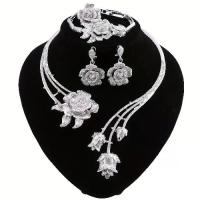 ราคา Elegant Rose Flower Rhinestone Jewelry Set for Women - Necklace, Earrings, and Ring for Weddings & Parties, Luxurious Floral Design (1734064012717033116)