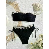 ราคา 【GUWU】 Women Bandeau Bikini Set 2025 New Sexy Black Shell Starfish Push Up Drawstring Side High Waist Beach Swimsuit 2 pieces set (1734066701063587700)
