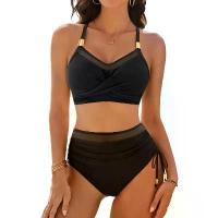 ราคา 【GUWU】 Sexy Black Mesh Patchwork Bikini 2025 Women Front Cross Push Up Drawstring Side High Waist Swimsuit Beach Bathing Suit Swimwear (1734066403206006644)