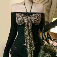 ราคา เสื้อปาดไหล่ สำหรับผู้หญิง แขนยาว คอเชือกแขวนคอ ลายเสือดาว โบว์หน้า เสื้อยืด เดรส เสื้อเบลาส์ (1733172831104829119)