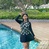 ราคา [COD] [Tiktok]New! MABB - Black Blossom Swimwear ชุดว่ายน้ำ ลายดอกสีดำ เซ็ต 3 ชิ้น เสื้อแขนยาวมีฟองน้ำ กระโปรงกางเกง แถมหมวกว่ายน้ำ ชุดว่ายน้ำสาวอวบอ้วน มีไซส์ใหญ่ (1732948159266784358)