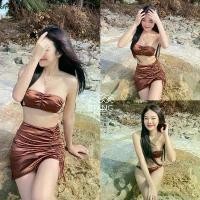 ราคา บิกินี่ 3 ชิ้น ผ้าชุดว่ายน้ำมันลื่น บิกินี่เกาะอก สีน้ำตาล (1733453070241662420)