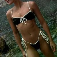 ราคา บิกินี่ 2 ชิ้น สไตล์ยุโรปและอเมริกา บล็อคสี ขาวดำ ชุดว่ายน้ำสตรีเซ็กซี่ ชุดชายหาด บิกินี่ (1732600944081732660)