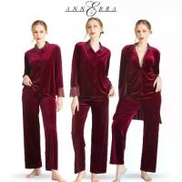 ราคา Annebra ชุดนอน ผ้ากำมะหยี่ เสื้อคอปก แขนยาว กระดุมหน้า กับ กางเกงขายาว ขอบเอวยางยืด Velvet Pajama Set รุ่น AN8-870 (1733744833616970911)