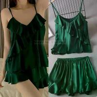 ราคา ชุดนอนหญิง สไตล์ฤดูร้อน เสื้อเชิ้ตนัวเนียสีเขียว ชุดนอน เสื้อสายเดี่ยวและกางเกงขาสั้น ชุดชั้นในเซ็กซี่ ชุดชั้นในรัดรูป ทำจากผ้าไหมซาติน ทรงหลวม เหมาะสำหรับใส่อยู่บ้าน (1729934451143903425)
