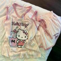 ราคา Hello Kitty ชุดนอน สีชมพู ดีไซน์น่ารัก สำหรับผู้หญิง ชุดลำลองฤดูร้อน กางเกงขาสั้นแขนกุด แฟชั่น ลายทางแนวตั้ง ชุดเลานจ์ มาใหม่ (1731658572622824746)