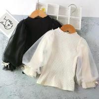 ราคา ชุดฤดูใบไม้ร่วงสำหรับเด็กผู้หญิง เสื้อแขนโปร่งใหม่ แฟชั่นเด็ก เสื้อเบสแขนพองเจ้าหญิง เสื้อยืดแขนยาวผ้าฝ้ายแท้ (1733718646430140233)