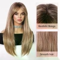 ราคา วิกผมสังเคราะห์ตรงยาว 24 นิ้ว พร้อมหน้าม้ารูปเลขแปดและรากผมสีเข้ม - ผมทนความร้อน หมวกตาข่ายระบายอากาศปรับได้สำหรับผู้หญิง สีบลอนด์น้ำตาลสำหรับใช้ในชีวิตประจำวัน งานปาร์ตี้ คอสเพลย์ อุปกรณ์เสริมวิกผม (