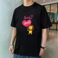ราคา เสื้อยืดแฟชั่นชายพิมพ์ลาย ยิ้ม รัก สิงโต หัวใจ ลูกโป่ง 100% ผ้าฝ้าย, ระบายอากาศได้ดี สบาย, ทันสมัยและหลากหลาย เสื้อ ผ้า บาง (1734129855011194189)