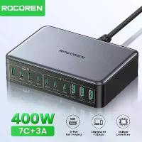 ราคา [COD] [tiktok]Rocoren 400W/200W GaN 10-Ports Fast Charger 7C+3A 7*USB-C+3*USB-A Desktop Charger Quick Charging With 1.5m Extended Cable For Laptop Power Adapter iPhone 16 15 Pro Xiaomi (17337441678985