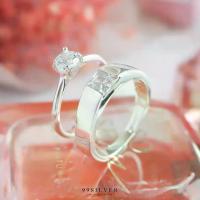 ราคา แหวนคู่รัก เพชรเม็ดเหลี่ยม Diamond Cut และเพชรชู 5 มิลลิเมตรแบบอิตาลี (2 วง) (R12-125) (1730369455890074071)
