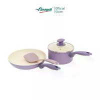 ราคา [พร้อมส่ง] Seagull Nonstick Cookware Set Macaron (4 Pieces) (Purple) Macaron Non-Stick Cookware Set (1734132210658477274)