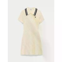 ราคา [Pomelo] เดรสโปโลแขนสั้นผ้าถักลายนูนแต่งขอบคอปกสีตัดกัน / Contrast Trim Collar Cable Knit Short Sleeve Polo Dress (1734379650400486491)