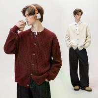 ราคา Vintage Cable Knit Cardigan Sweater for Men, Solid Color Versatile Round Neck Knitwear Jacket (1734366368876365403)
