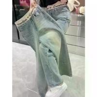 ราคา High-waisted straight jeans, slim fit, loose-fitting pants for women, summer 2025, slim fit jeans for women. (1734018482121442341)