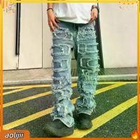 ราคา Men Jeans Straight-leg Jeans Men's Distressed Denim Pants with Tassel Edges Straight Leg Jeans for Trendy (1734025141863417709)