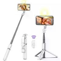 ราคา Foldable Wireless Bluetooth Selfie Stick Tripod with Remote Control, Fill Light, and Shutter for Android iPhone Smartphone, Lightweight and Portable, Mobile Lens Camera Cover Cas (1733992803796158193)