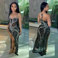 ราคา ชุดเดรสแขนกุด ทรงผิดปกติ OS6847 สินค้าใหม่ในฤดูร้อน เสื้อผ้าผู้หญิง วัสดุตาข่าย รีดผ้า เพชร เหมาะสำหรับไนท์คลับ ชุดเดรส สำหรับผู้หญิง (1731551263696847986)