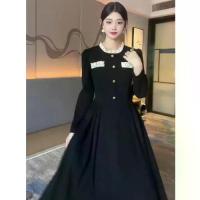ราคา ชุดเดรสสำหรับผู้หญิง สไตล์เกาหลี สีดำ คอกลม แขนยาว ราคาไม่แพง หรูหรา อเนกประสงค์ วินเทจ สลิมฟิต ชุดเดรส Midi (1729716784687778485)