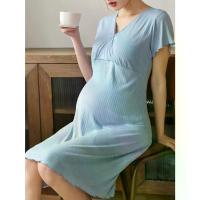 ราคา ชุดเด็กแม่ JOYNCLEON สีฟ้าอ่อน สไตล์ฤดูร้อน แขนระบายและชายเสื้อ คอวี ชุดเดรส Midi หลังคลอดให้นม ชุดคลุมท้องเรียบหรู ทรงหลวม ผ้ายืดปานกลาง เหมาะสำหรับใส่ช่วงตั้งครรภ์ที่สะดวกสบาย สายปรับระดับได้ (17320