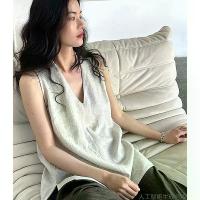ราคา [ผ้าลินิน 100%] เสื้อกล้ามคอวีแบบผูกคอสำหรับผู้หญิง ดีไซน์หรูหรา เหมาะสำหรับวันหยุดฤดูร้อน เสื้อสายเดี่ยว เสื้อยืด (1734370457810207837)