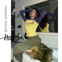 ราคา เสื้อยืด ผู้หญิง วินเทจ สีตัดกัน พิมพ์ลายตัวอักษร คอกลม แขนยาว [Geeh] (1729941700374268357)
