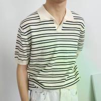 ราคา เสื้อโปโล ลายทาง ผ้าไหมน้ำแข็ง คอวี แขนสั้น ผู้ชาย อเนกประสงค์ แฟชั่นเรียบง่าย เสื้อยืด คอปก สำหรับผู้ชาย， คอปก， เสื้อยืดไหมพรมแขนสั้น (1732205012840843394)