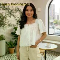 ราคา เสื้อฤดูร้อน สำหรับผู้หญิง แขนสั้น คอเหลี่ยม ติดลูกไม้ เสื้อยืด Babydoll (1733828418890663117)