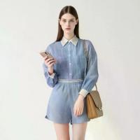 ราคา [MEIN Accessible Luxury] ชุดเสื้อเชิ้ตแขนยาว กางเกงขาสั้น ปักมุก ลายทางสีน้ำเงิน ลุคคูลๆ สำหรับผู้หญิง 10068 (1731238840705123381)