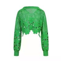 ราคา เสื้อสเวตเตอร์, Dalong, แฟชั่น, ฤดูใบไม้ผลิ / ฤดูร้อน, คอปก, แขนยาว, โครเชต์มือ, สีเขียวกลวง, เสื้อสเวตเตอร์ถัก, สำหรับผู้หญิง (1732590062773962622)