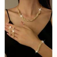 ราคา ชุดเครื่องประดับ สร้อยคอ สร้อยข้อมือ ต่างหูสีทองประดับเพชร พร้อมส่ง สไตล์การระเบิด (1732615564997658411)