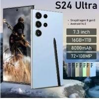 ราคา [การรับประกันของแท้]สมาร์ทโฟน7.3นิ้วแบบfull HD s 24 Ultraพร้อมกับหน่วยประมวลผลกลางสิบคอร์5 g dual sim card 1 TBที่เก็บข้อมูล108 MPกล้องLTEด้านหลังและโทรศัพท์มือถือCDMA 12เดือนรับ (1733277295290844444)