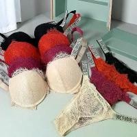 ราคา New V Women's Sexy Bra and Panty Set Comfortable push up Shapewear Adjustable Padded Gathered Lace Lingerie Set (1733869023568823434)
