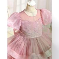 ราคา Elegant Long Round-Neck Mesh Dress for Girls, Featuring Sequins And Embroidery, Perfect for Party Dresses And Birthday Celebrations (1734296903449348086)