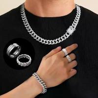 ราคา 4pc Cuban Necklace Bracelet Ring Set, Men's Rhinestone Sparkling Hip Hop Style, Personalized Jewelry, Suitable for Daily Wear and Parties, Gift for Son, Boyfriend, Husband, Good (1734394504324482999)