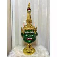 ราคา ♪เศียรครู ปู่พญานาค ภุชงค์ นาคราช ขนาดครอบศรีษะ งานกระดาษ ใส่ตาแก้ว ปิดทองเค ประดับพลอย พร้อมฐานไม้อัดสีแดงฟรี khon mask✽ (1733674896593224730)