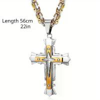 ราคา 1pc 316L 316L Stainless Steel Cross Pendant Necklace for Men And Women with Byzantine Chain (1734141201967383680)