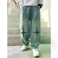 ราคา Boys' Light-Colored Straight-Leg Loose-Fit Faux Denim with Star Design - Casual Wide-Leg Pants for All Seasons, Non-Stretch Fabric, Perfect for Weekend Wear, Allseason Faux Denim (1733620706312619484)