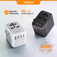 ราคา [จัดส่งทันที] Tessan Universal Travel ADAPTER Universal Travel plug ADAPTER พร้อมพอร์ต USB A และพอร์ต USB C (1733849973983708243)