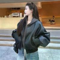 ราคา Short Baseball Jacket Leather Coat for Women New PU Leather Cool Vintage Loose Motorcycle Jacket (1733105032030815618)