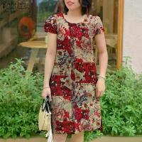 ราคา ZANZEA Women's Dresses Summer Vintage Casual Short Sleeve Round-Neck Printed Shift Dress #12 (1732944029416391843)