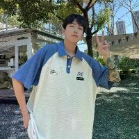 ราคา Two-tone Polo shirt short-sleeved men's American retro heavy-duty T-shirt summer trendy versatile high street casual collared top (1734384690475140353)