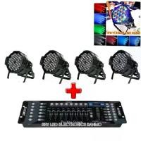 ราคา ยกชุด PAR 4 ตัว + DMX 512 1 ตัว ไฟ LED ไฟพาร์ LED 54x3W PAR 54 LED 3w RGBW ไฟพาร์ LED disco lights LED ไฟเวที ไฟดิสโก้เธค ไฟผับ ไฟบาร์ (1731872242680236562)