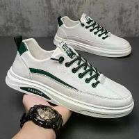 ราคา รองเท้าผ้าใบผู้ชาย สไตล์เกาหลีใหม่ เทรนดี้ หนังสีขาว รองเท้าหุ้มข้อเตี้ย พื้นเรียบ กันลื่น รองเท้าลำลองสำหรับผู้ชาย รองเท้า peppermint สีขาว (1733244151337092519)