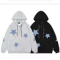 ราคา American Retro Star Patch Hooded Sweatshirt Autumn Winter Printed Loose Casual Couple Cardigan Jacket (1733559562172990786)