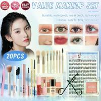 ราคา ชุดแต่งหน้า 20 ชิ้น ประกอบด้วย รองพื้น ขนตาปลอม อายแชโดว์ บลัชออน ลิปสติก มาสคาร่า อายไลเนอร์ ดินสอเขียนคิ้ว คลิป แปรง และแหนบ เหมาะสำหรับนักเรียน ชุดราคาไม่แพง (1731639163575764109)