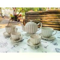 ราคา กาต้มน้ำ ชุดกาน้ำชา กาน้ำชาเซรามิค เซตกาน้ำชาอังกฤษ ลายเปลือกหอยสีครีม กาน้ำชา (1733238825611789325)