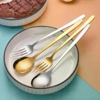 ราคา ขาย ร้อน ชุดช้อนส้อมสแตนเลส เกรดA ด้ามยาวพิเศษ ช้อนส้อมเกาหลี สีเงิน/สีทอง ช้อนส้อม สำหรับรับประทานอาหารอย่างดี (1733606211349939734)